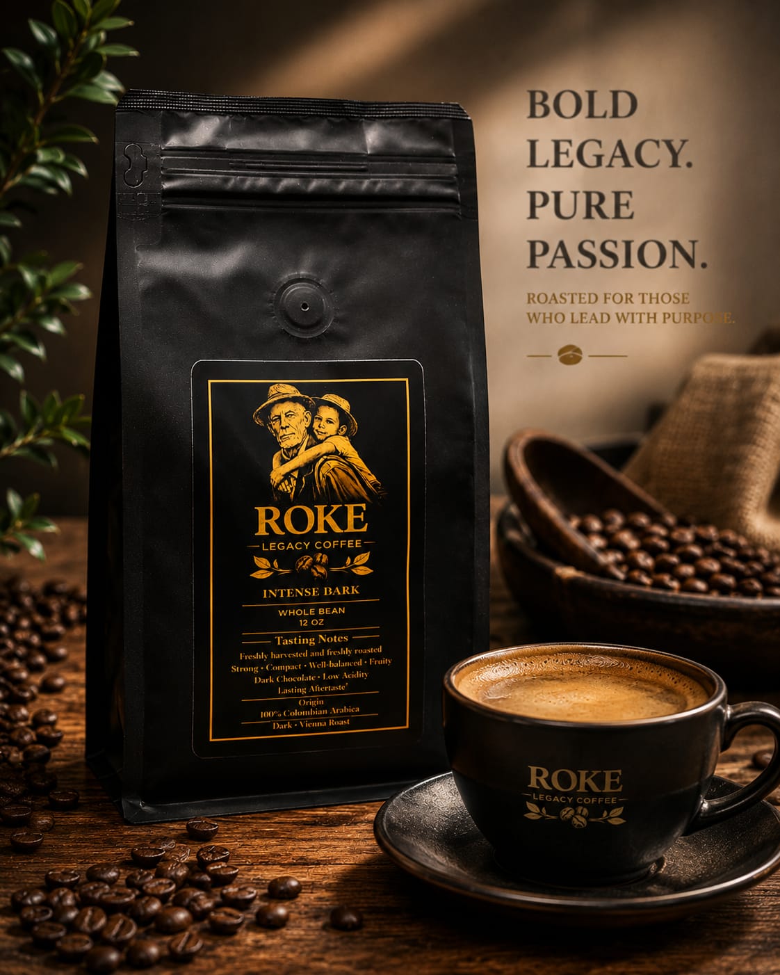 ROKE Intense Dark – Dark Roast Whole Bean Coffee 12oz